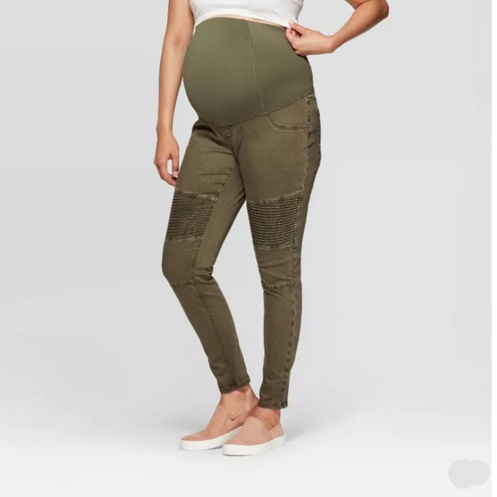Isabel Maternity Sz 16 Women's Green Crossover Panel Utility Moto Jeggings